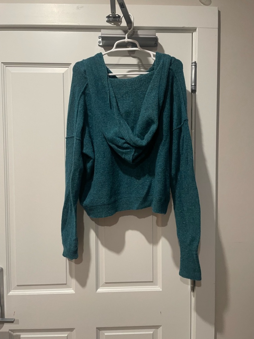 Free People Teal Hooded Button Pullover Sweater size large - Picture 3 of 5
